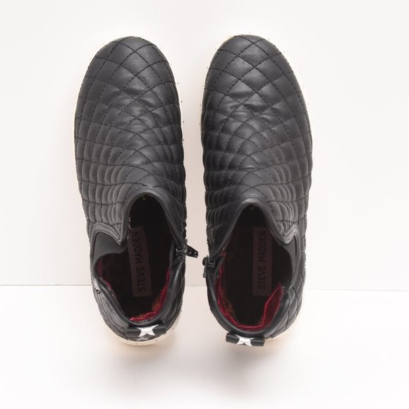 Steve Madden Black Quilted High Top Sneaker JQUEST Zip Closure Girls Size 4 - Picture 6 of 8